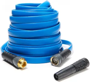 Bernini No Kink 100' Rubber Garden Hose is Lightweight, Compact and Keeps Water Flowing with XFlex Technology, 5/8 in. x 100 ft, Lays Flat for Easy Storage, Expands for High Flow Rate (100', Blue)