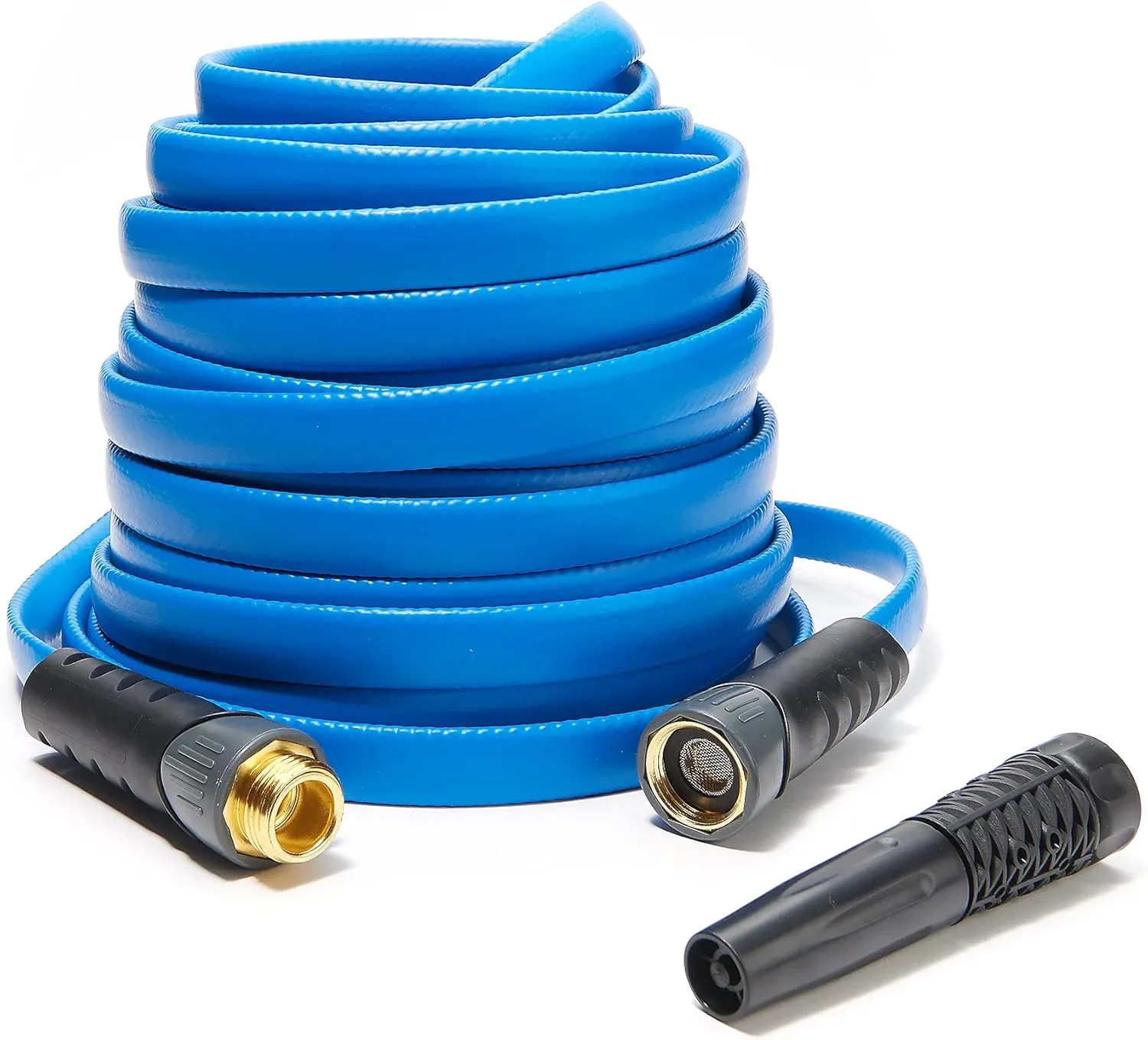 Bernini No Kink 100' Rubber Garden Hose is Lightweight, Compact and Keeps Water Flowing with XFlex Technology, 5/8 in. x 100 ft, Lays Flat for Easy Storage, Expands for High Flow Rate (100', Blue)
