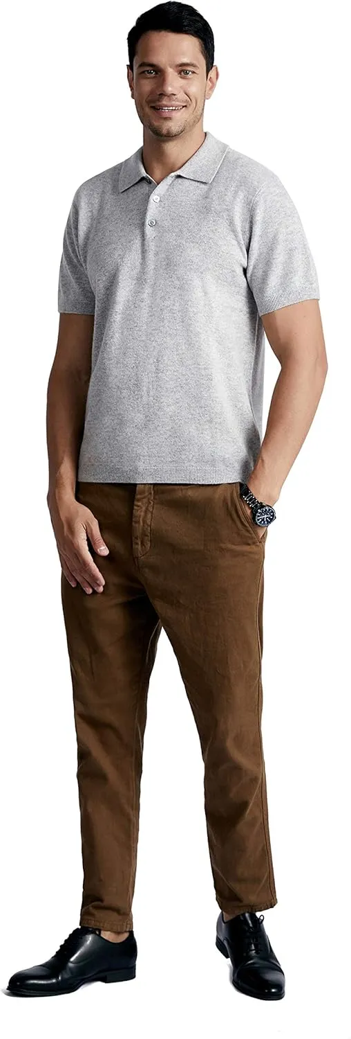 BEYOND FASHION Men's Polo Shirt Short Sleeve Soft Light Weight - 100% Pure Cashmere