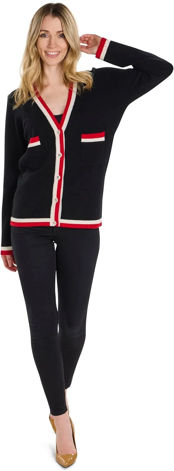 BEYOND FASHION Women Cardigan Sweater V neck Button Front - 100% Pure Cashmere