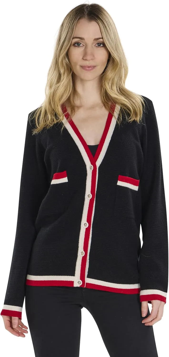 BEYOND FASHION Women Cardigan Sweater V neck Button Front - 100% Pure Cashmere
