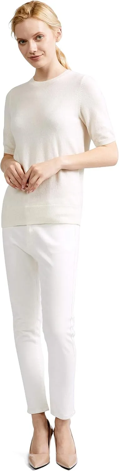 BEYOND FASHION Women's T Shirt Crew Neck Short Sleeve Pullover -100% Pure Cashmere - Heavenly Soft