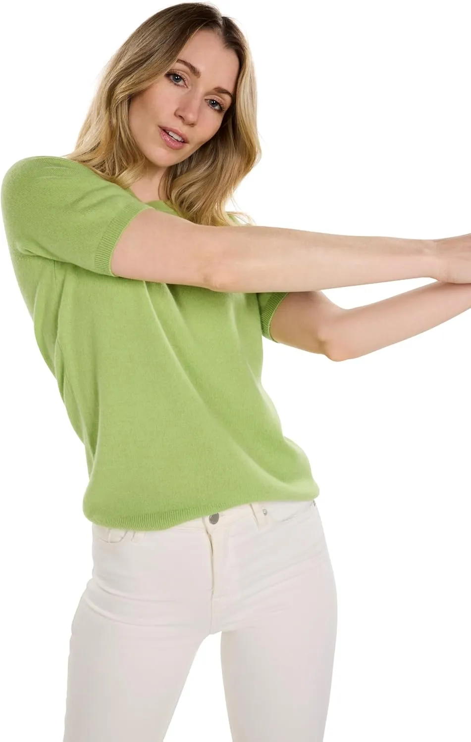 BEYOND FASHION Women's T Shirt Crew Neck Short Sleeve Pullover -100% Pure Cashmere - Heavenly Soft