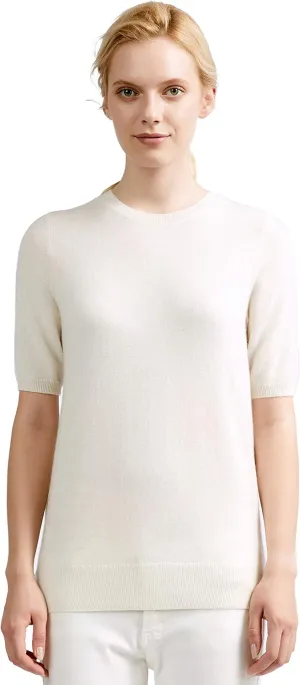 BEYOND FASHION Women's T Shirt Crew Neck Short Sleeve Pullover -100% Pure Cashmere - Heavenly Soft