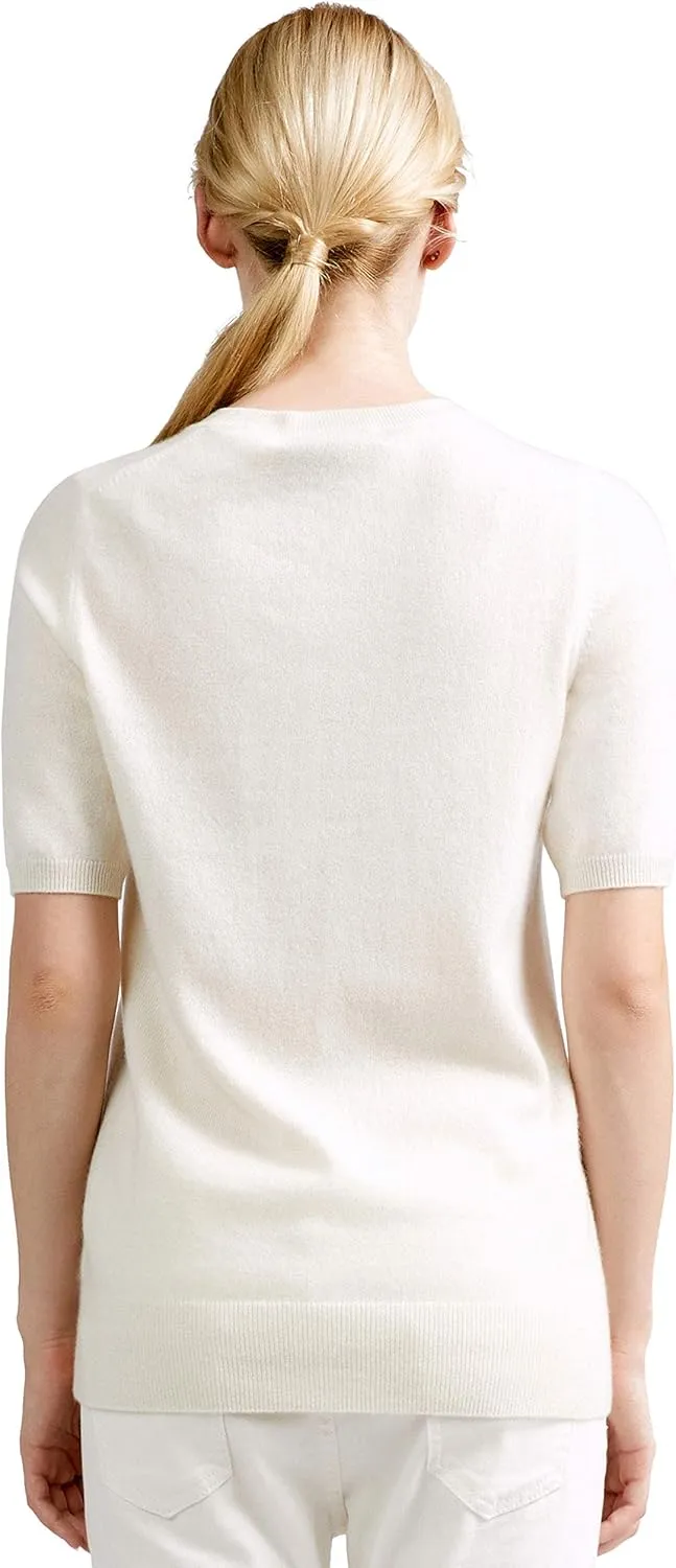 BEYOND FASHION Women's T Shirt Crew Neck Short Sleeve Pullover -100% Pure Cashmere - Heavenly Soft