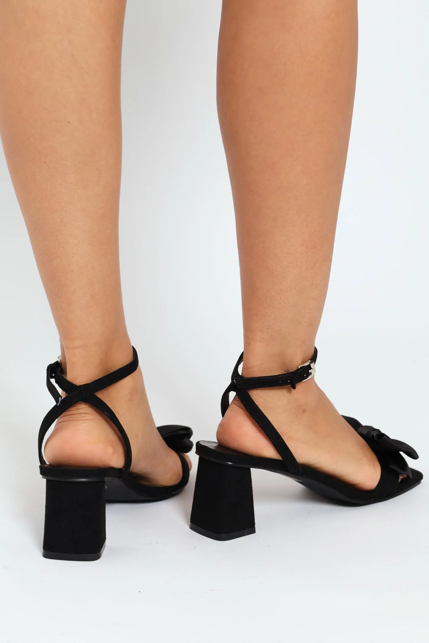 Block Bow Mule Heel With Ankle Buckle - Black