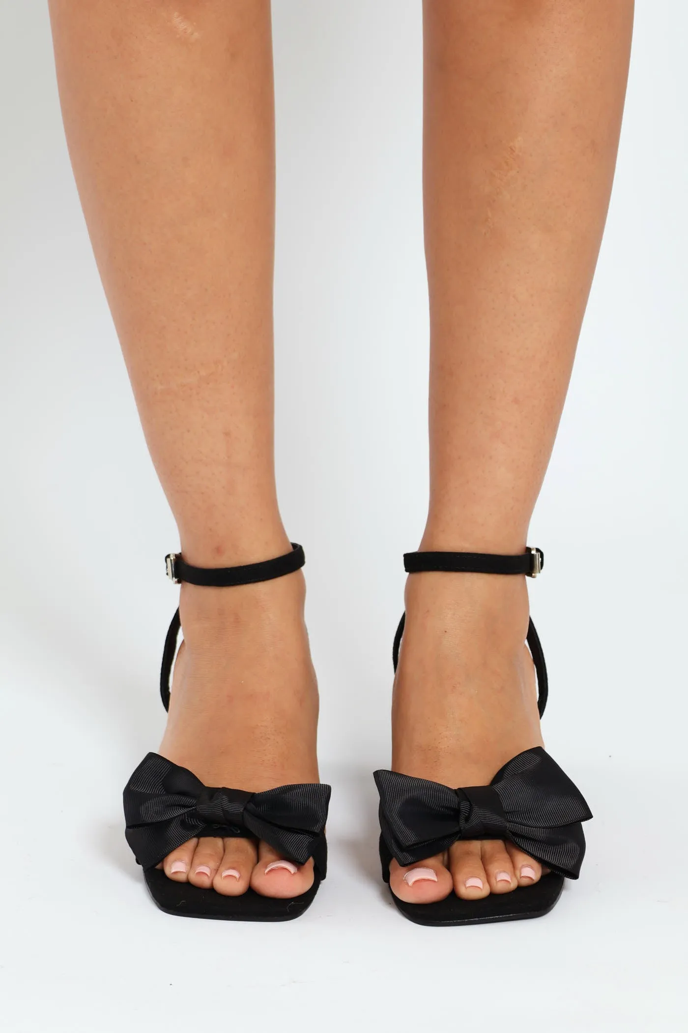 Block Bow Mule Heel With Ankle Buckle - Black