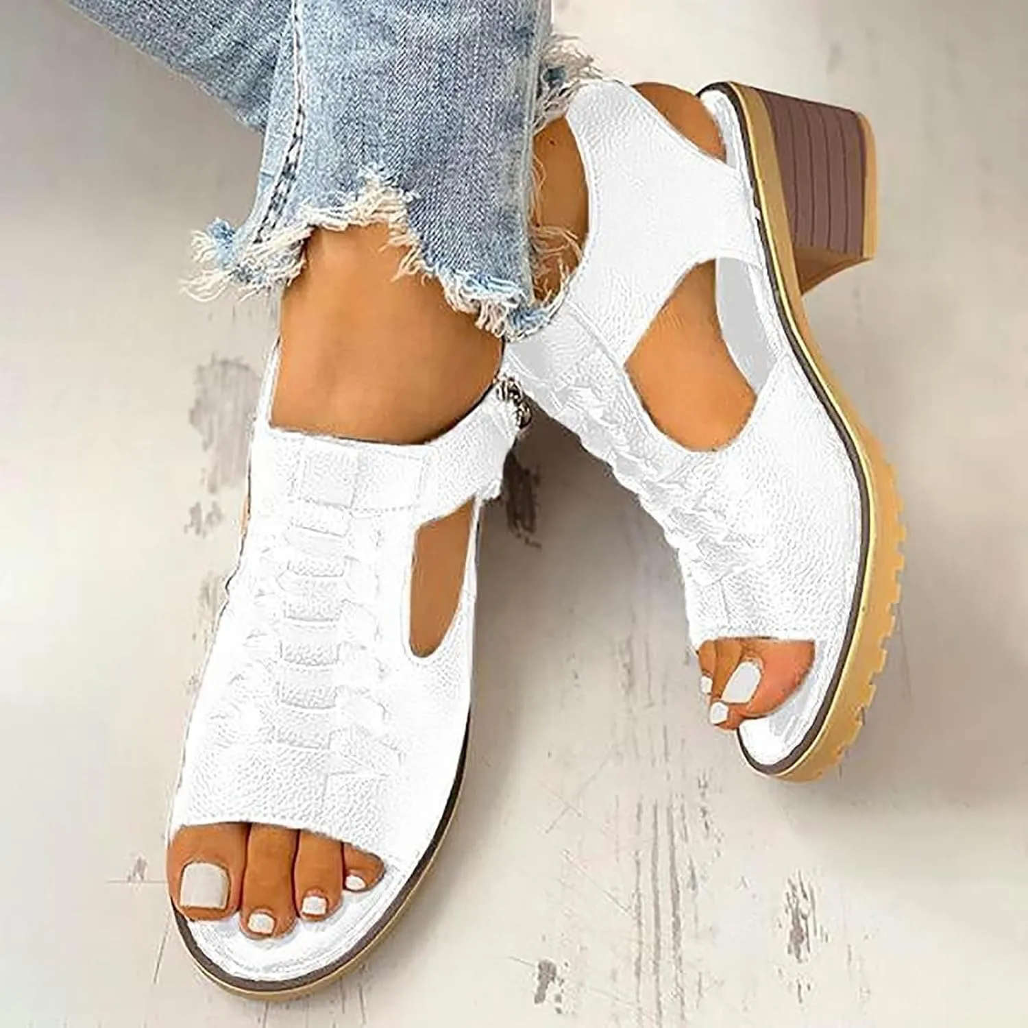 Block Heel Sandals for Women,Comfortable Open Toe Low Chunky Heels Dress Sandal Womens Mid Women‘s Dressy Summer Side Zipper Ankle Strap Classic Fashion Party Straps Comfortable Walking Shoes
