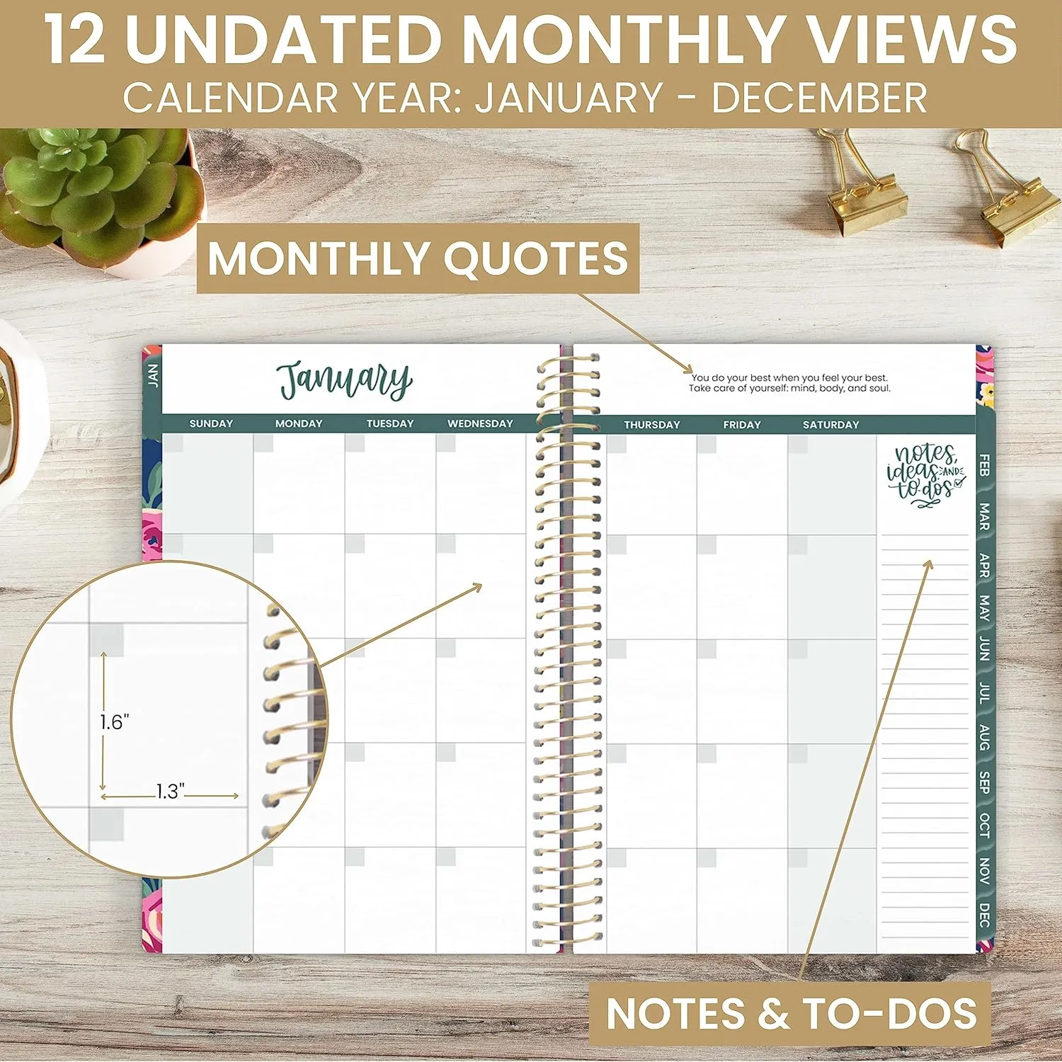 bloom daily planners UNDATED Weekly & Monthly Calendar Planner - Start Anytime To Do List Notebook - Flexible Cover, Task Organizer for Productivity (5.5” x 8.25”) January to December Agenda - Be Kind