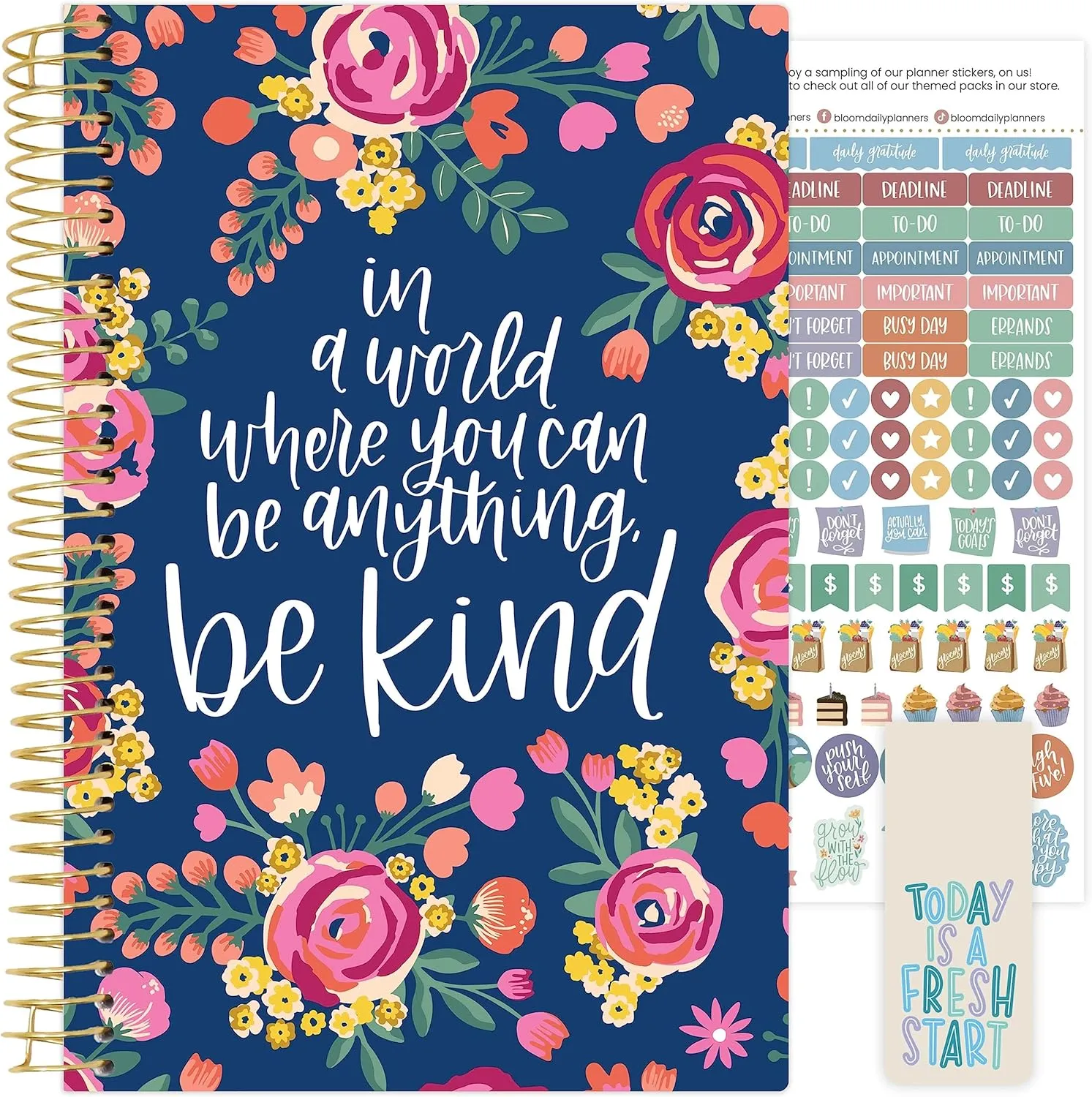 bloom daily planners UNDATED Weekly & Monthly Calendar Planner - Start Anytime To Do List Notebook - Flexible Cover, Task Organizer for Productivity (5.5” x 8.25”) January to December Agenda - Be Kind
