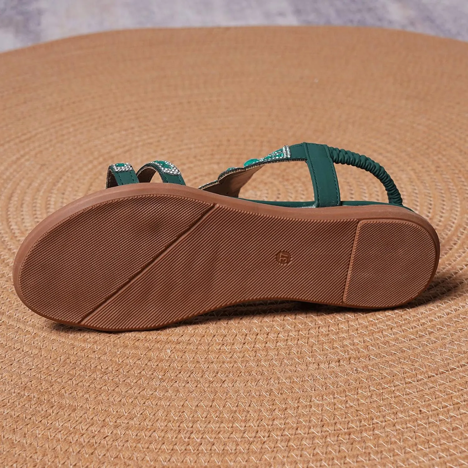 Bohemian Crystal Flats Women's Flat Sandals Low Wedge Rhinestone Open Toe Ankle Elastic Flip Flops for Women Wedding