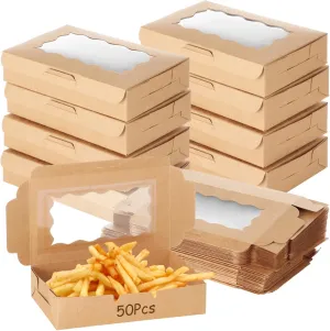 Boxe 50 Pack To Go Containers with lids,27OZ Kraft Food Boxes, Take Out Cardboard Food Containers, Disposable Lunch Box Kraft Brown Paper, Catering To Go Pastry Boxes for Picnic