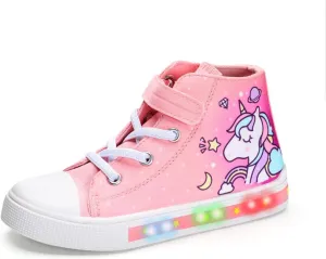 Boys Girls Light Up Sneakers Toddler Canvas High Top Fashion Sneaker Kids Casual Walking Shoes