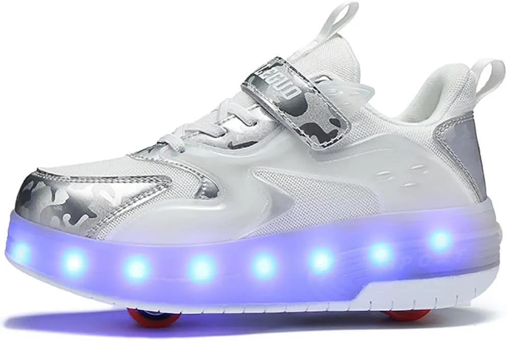 Boys Girls Roller Sneakers Shoes with 2 Wheels 16 LED Light Model Rechargeable Retractable Skateboarding Wheels for Beginner More Balanced Party Birthday Christmas Best Gift