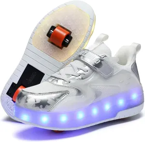 Boys Girls Roller Sneakers Shoes with 2 Wheels 16 LED Light Model Rechargeable Retractable Skateboarding Wheels for Beginner More Balanced Party Birthday Christmas Best Gift
