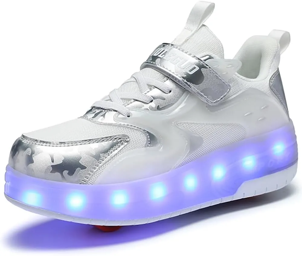 Boys Girls Roller Sneakers Shoes with 2 Wheels 16 LED Light Model Rechargeable Retractable Skateboarding Wheels for Beginner More Balanced Party Birthday Christmas Best Gift
