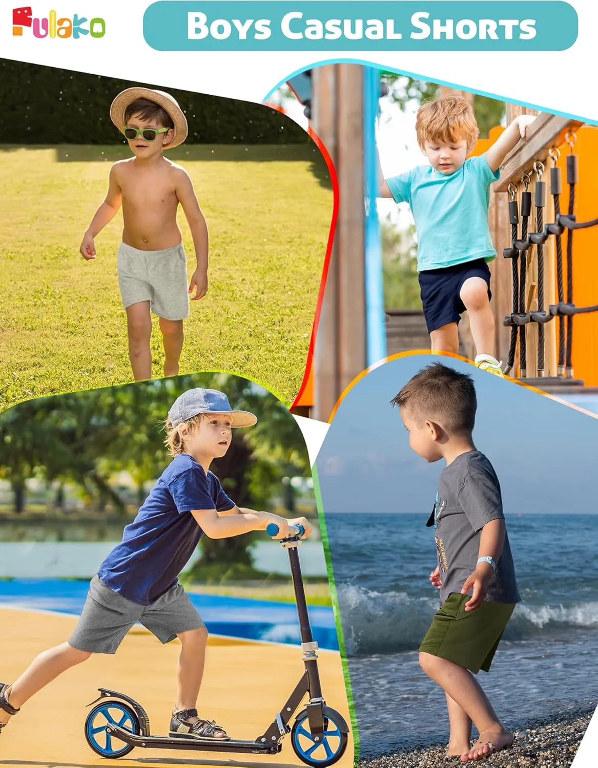 Boys Shorts 4-Pack Toddler Baby Pull on Short Casual Athletic Jogger Elastic Waistband Quick Dry Knit Shorts