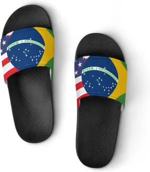 Brazil U.S. Friendship Flag House Sandals Non-Slip Bathroom Slippers Beach Summer Shoes for Men Women