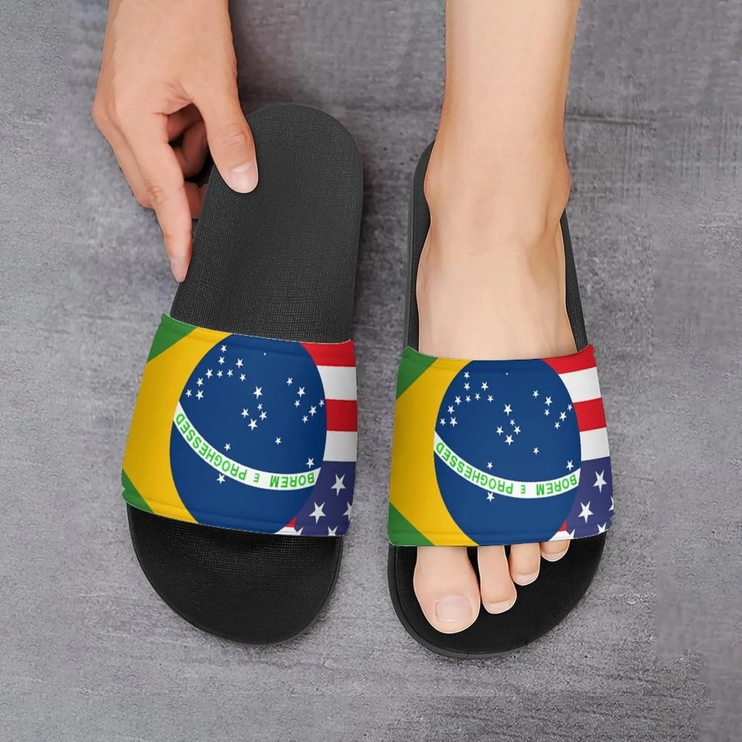 Brazil U.S. Friendship Flag House Sandals Non-Slip Bathroom Slippers Beach Summer Shoes for Men Women
