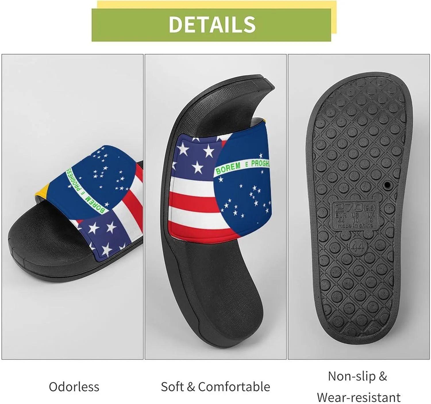 Brazil U.S. Friendship Flag House Sandals Non-Slip Bathroom Slippers Beach Summer Shoes for Men Women