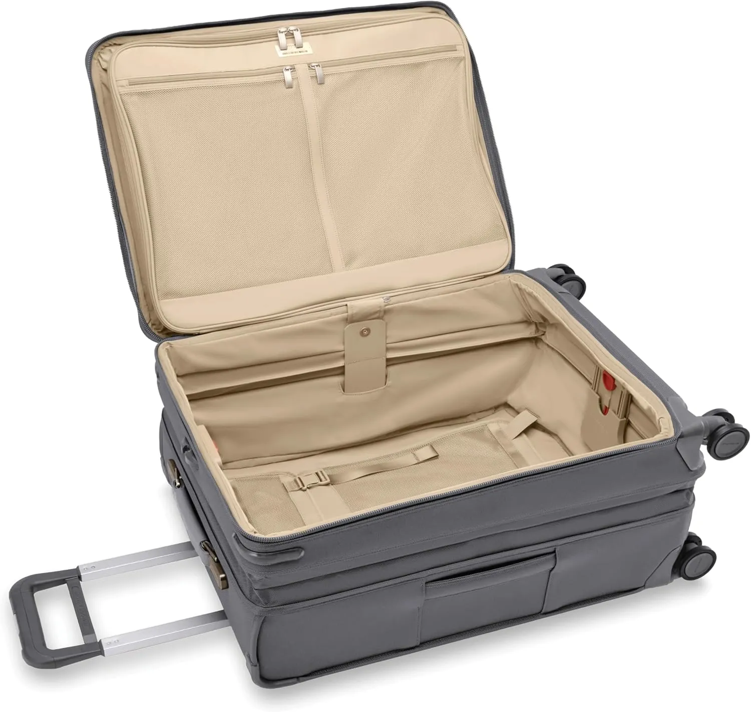 Briggs & Riley 26" Medium Expandable Spinner - Checked Luggage for Travel, Suitcases with Wheels, Softside Rolling Bag for Men & Women, Self-Repairing Zipper - Baseline Collection, Steel Gray