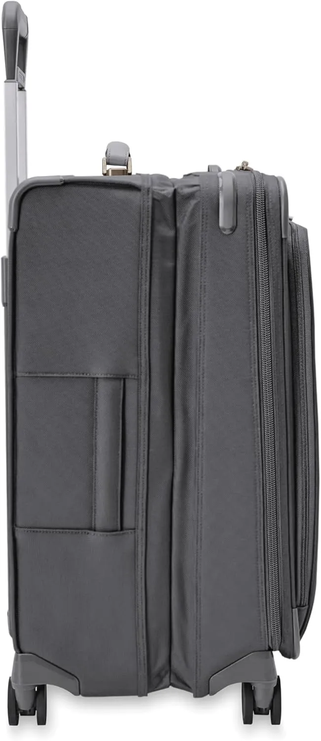 Briggs & Riley 26" Medium Expandable Spinner - Checked Luggage for Travel, Suitcases with Wheels, Softside Rolling Bag for Men & Women, Self-Repairing Zipper - Baseline Collection, Steel Gray