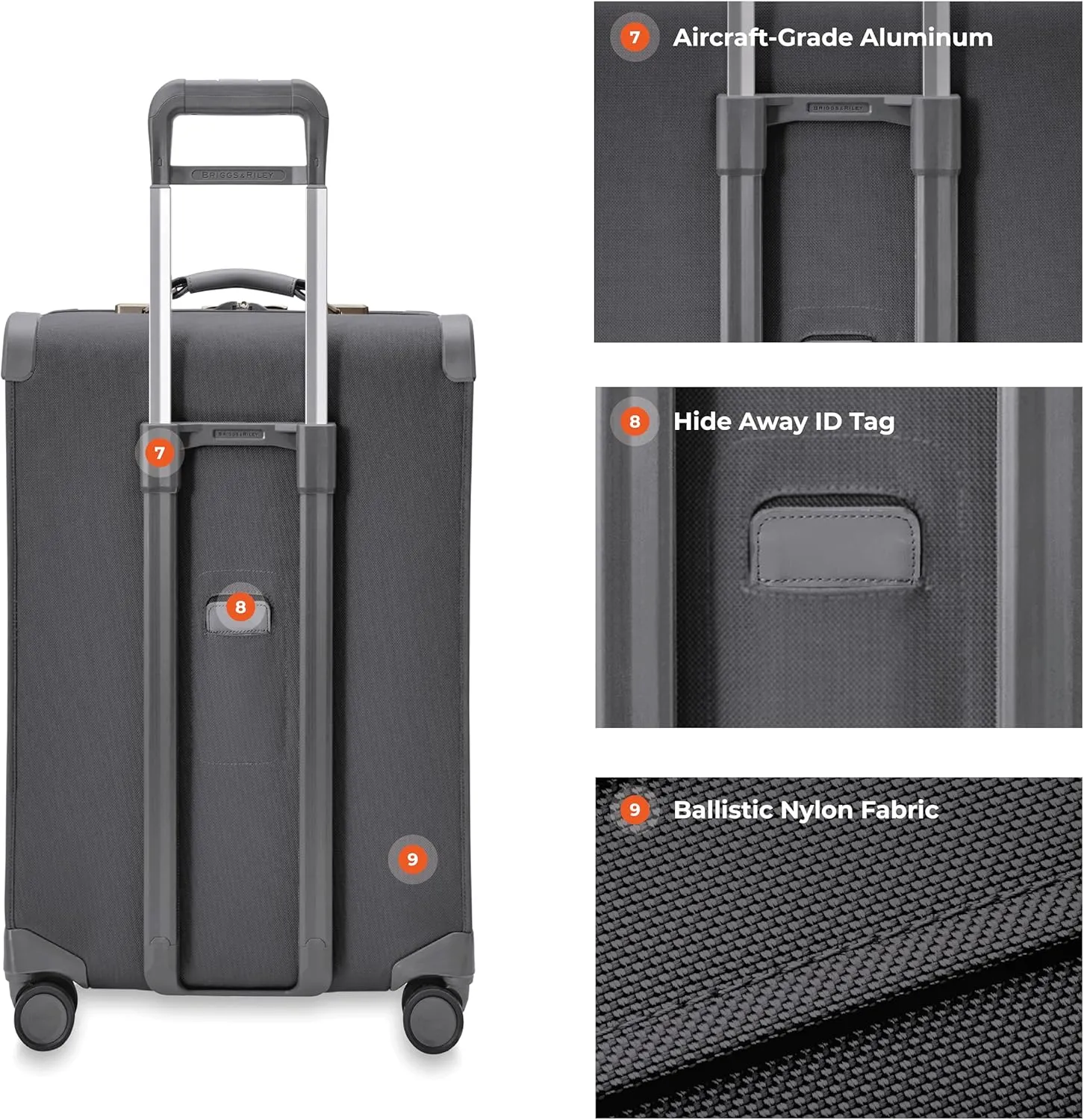 Briggs & Riley 26" Medium Expandable Spinner - Checked Luggage for Travel, Suitcases with Wheels, Softside Rolling Bag for Men & Women, Self-Repairing Zipper - Baseline Collection, Steel Gray