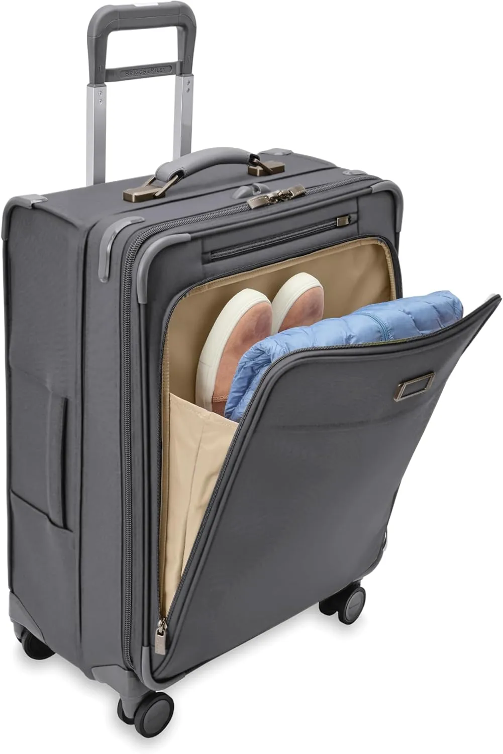 Briggs & Riley 26" Medium Expandable Spinner - Checked Luggage for Travel, Suitcases with Wheels, Softside Rolling Bag for Men & Women, Self-Repairing Zipper - Baseline Collection, Steel Gray