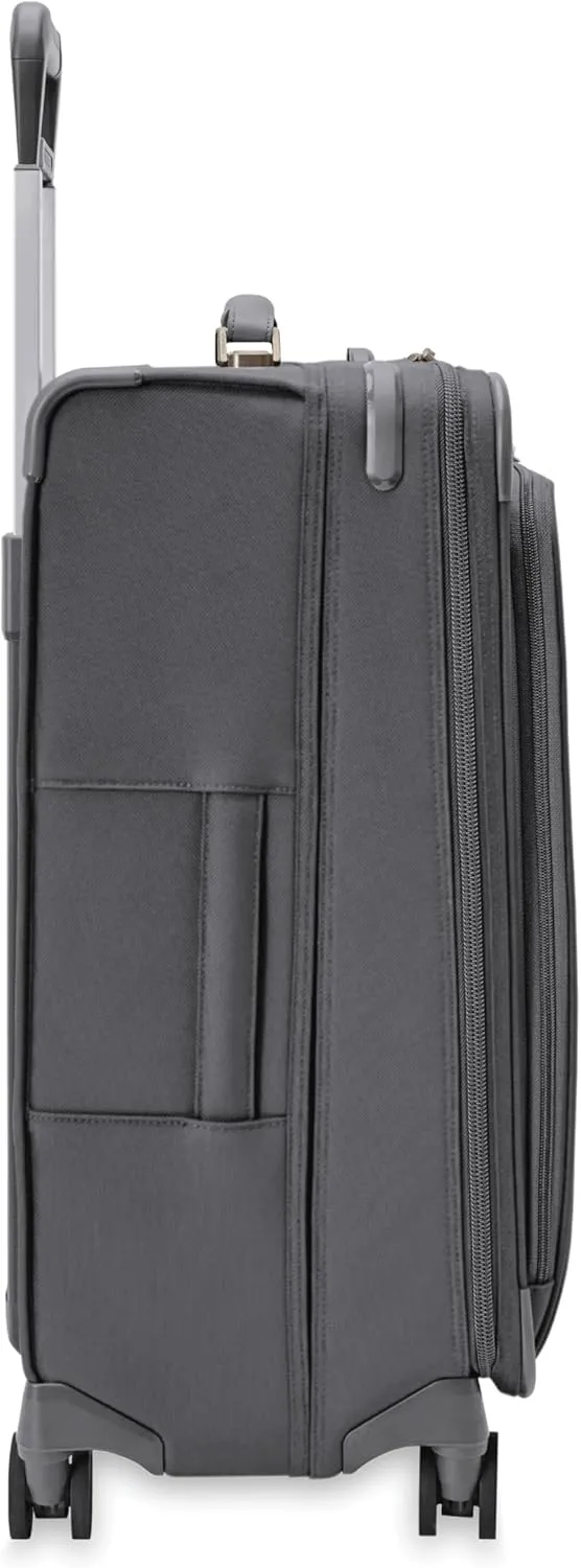 Briggs & Riley 26" Medium Expandable Spinner - Checked Luggage for Travel, Suitcases with Wheels, Softside Rolling Bag for Men & Women, Self-Repairing Zipper - Baseline Collection, Steel Gray