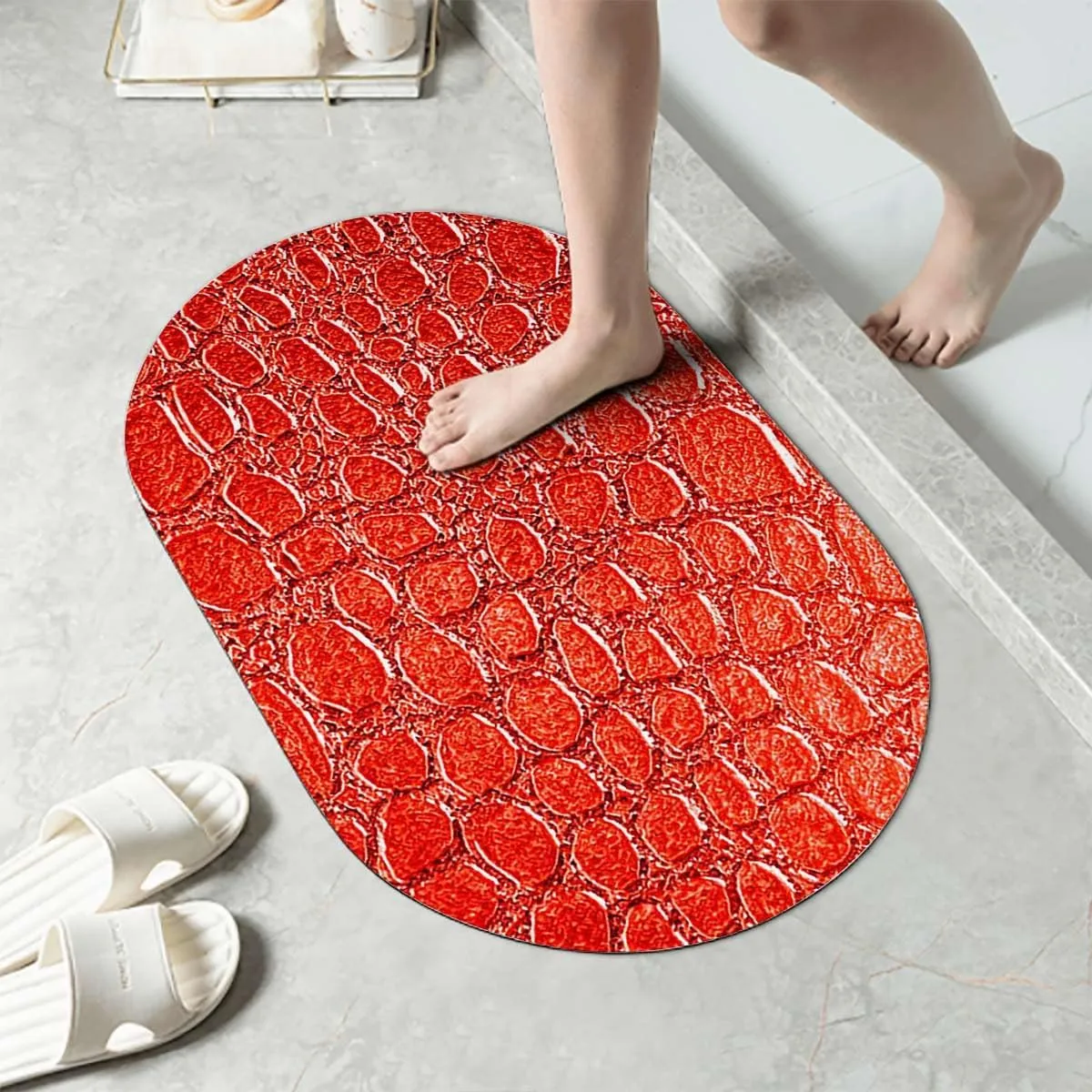 Brown Diatomaceous Earth Shower Mat Crocodile Skin Designer Themed Art Bathroom Rug Quick Dry Super Absorbent Bath Mat Animal Print 19.7x31.5 Inches