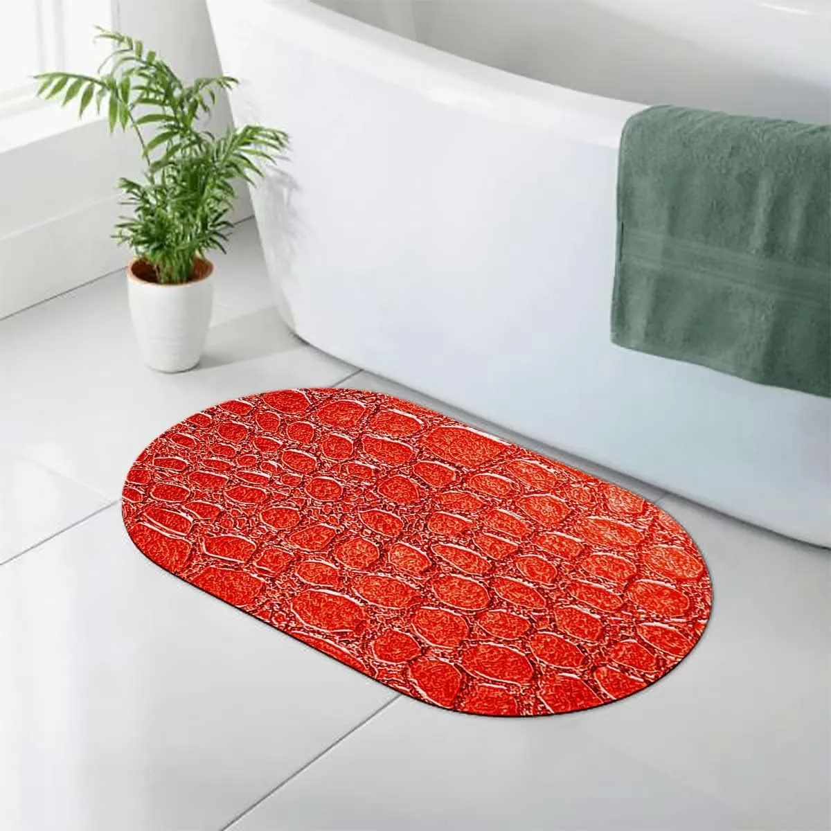 Brown Diatomaceous Earth Shower Mat Crocodile Skin Designer Themed Art Bathroom Rug Quick Dry Super Absorbent Bath Mat Animal Print 19.7x31.5 Inches