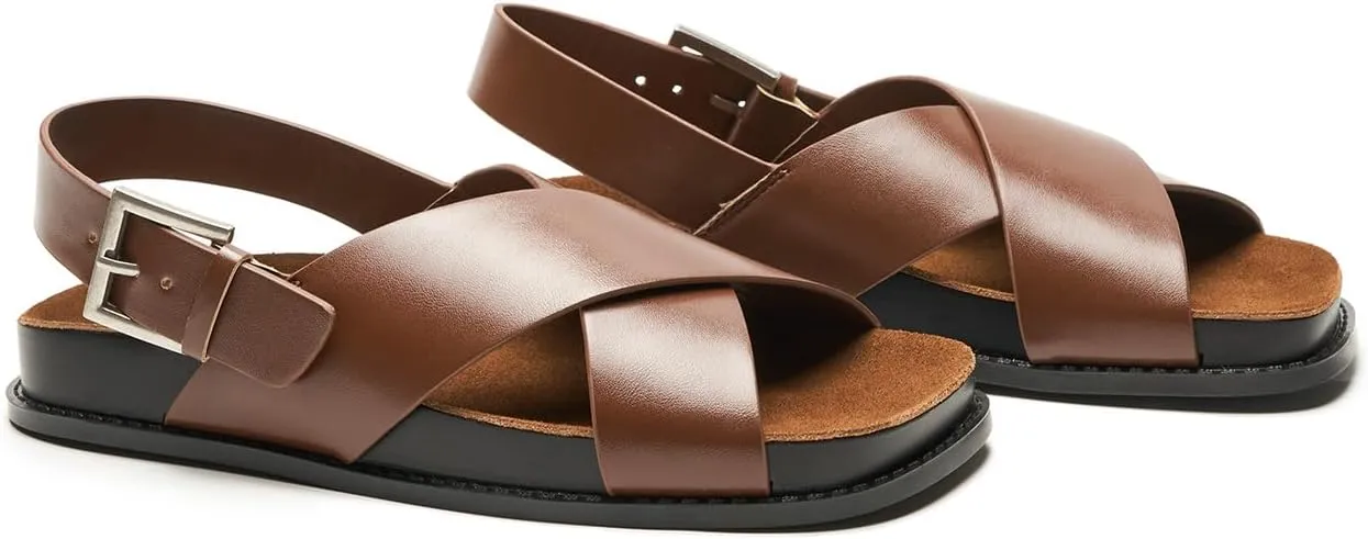 C. Paravano Women Sandals,Comfortable Dressy Flat Slides Summer Sandals with Arch Support for Walking Beach Casual Adjustable Buckle Slip-Ons Fashion Shoes