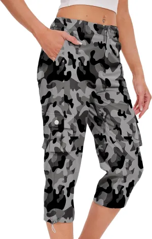 Cargo Capris for Women Hiking Pants Casual Summer Quick Dry Outdoor Travel Pull On Capri with 6 Pockets