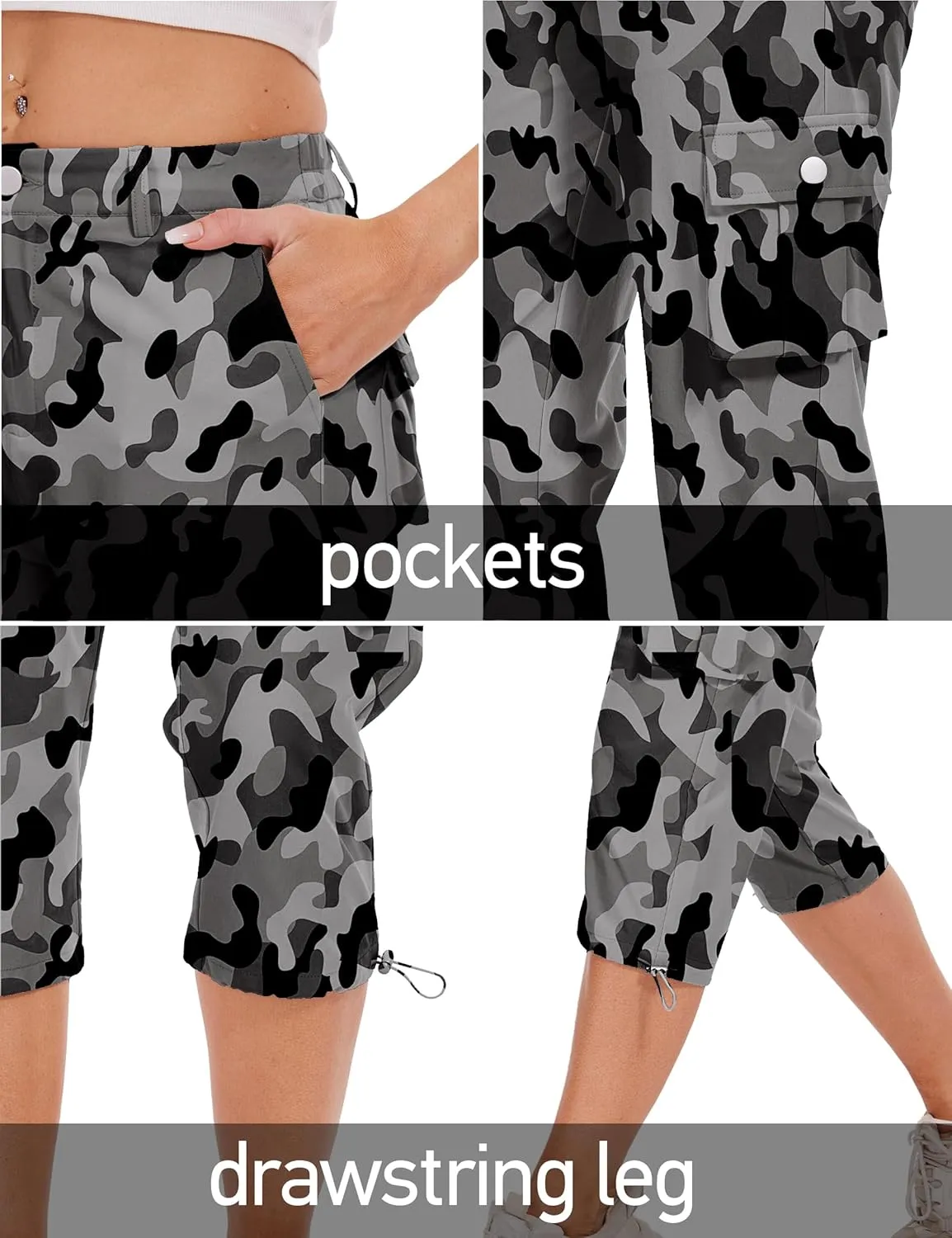 Cargo Capris for Women Hiking Pants Casual Summer Quick Dry Outdoor Travel Pull On Capri with 6 Pockets