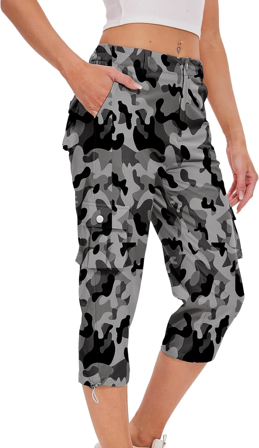Cargo Capris for Women Hiking Pants Casual Summer Quick Dry Outdoor Travel Pull On Capri with 6 Pockets