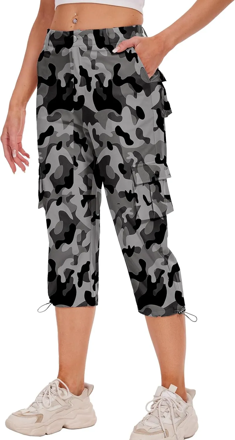 Cargo Capris for Women Hiking Pants Casual Summer Quick Dry Outdoor Travel Pull On Capri with 6 Pockets