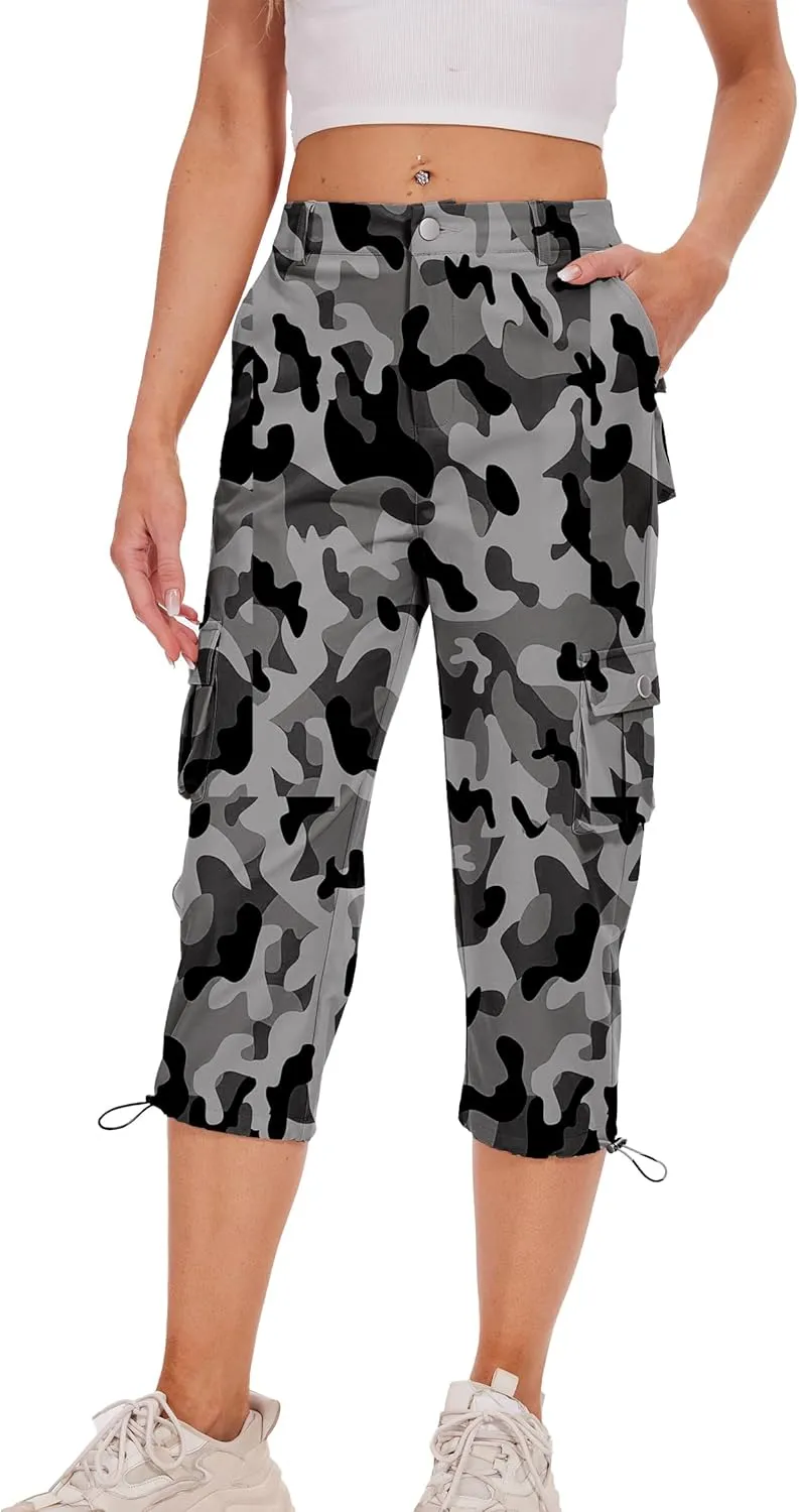 Cargo Capris for Women Hiking Pants Casual Summer Quick Dry Outdoor Travel Pull On Capri with 6 Pockets