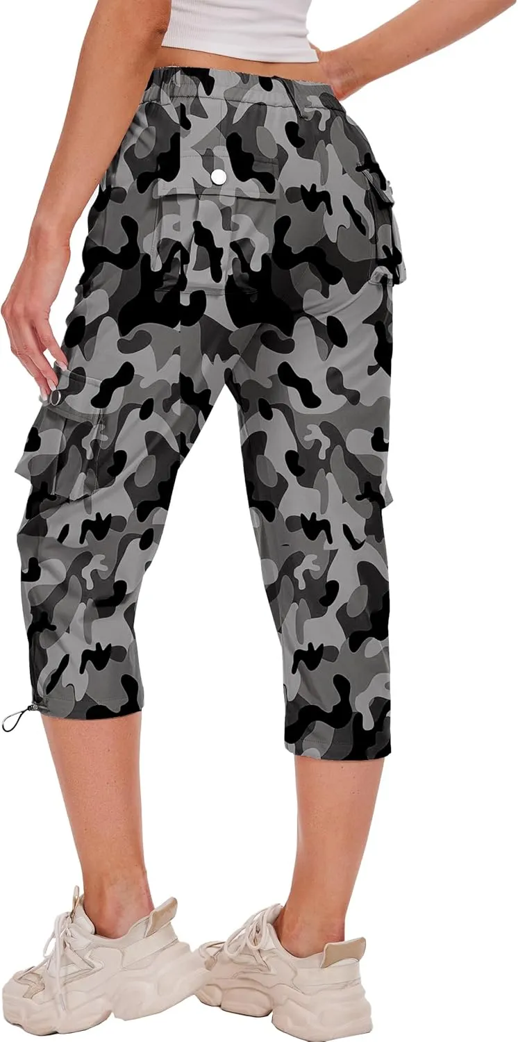 Cargo Capris for Women Hiking Pants Casual Summer Quick Dry Outdoor Travel Pull On Capri with 6 Pockets