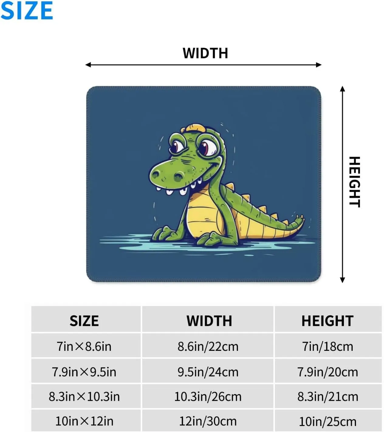 Cartoon Crocodile Mouse Pad 10 x 12 inch, Waterproof Computer Mousepad with Anti-Slip Rubber Base, Easy Gliding Gaming Mouse Mat Custom Small Mouse Pads with Designs