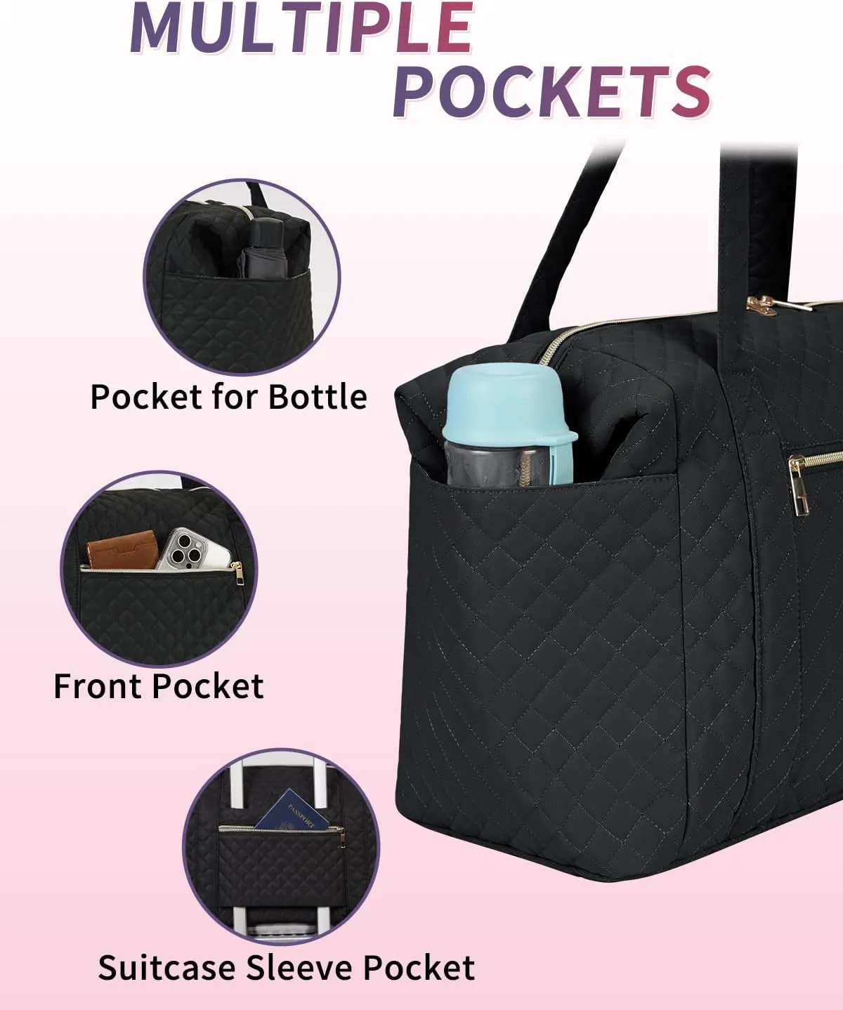 Ceneda Travel Duffel for Spirit Airlines Personal Item - 18x14x8 Under Seat Weekender Overnight Bag with Wet Pocket & Shoe Bag Carry On Luggage (Black)