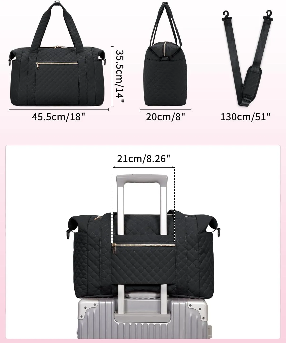 Ceneda Travel Duffel for Spirit Airlines Personal Item - 18x14x8 Under Seat Weekender Overnight Bag with Wet Pocket & Shoe Bag Carry On Luggage (Black)