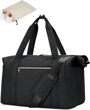 Ceneda Travel Duffel for Spirit Airlines Personal Item - 18x14x8 Under Seat Weekender Overnight Bag with Wet Pocket & Shoe Bag Carry On Luggage (Black)