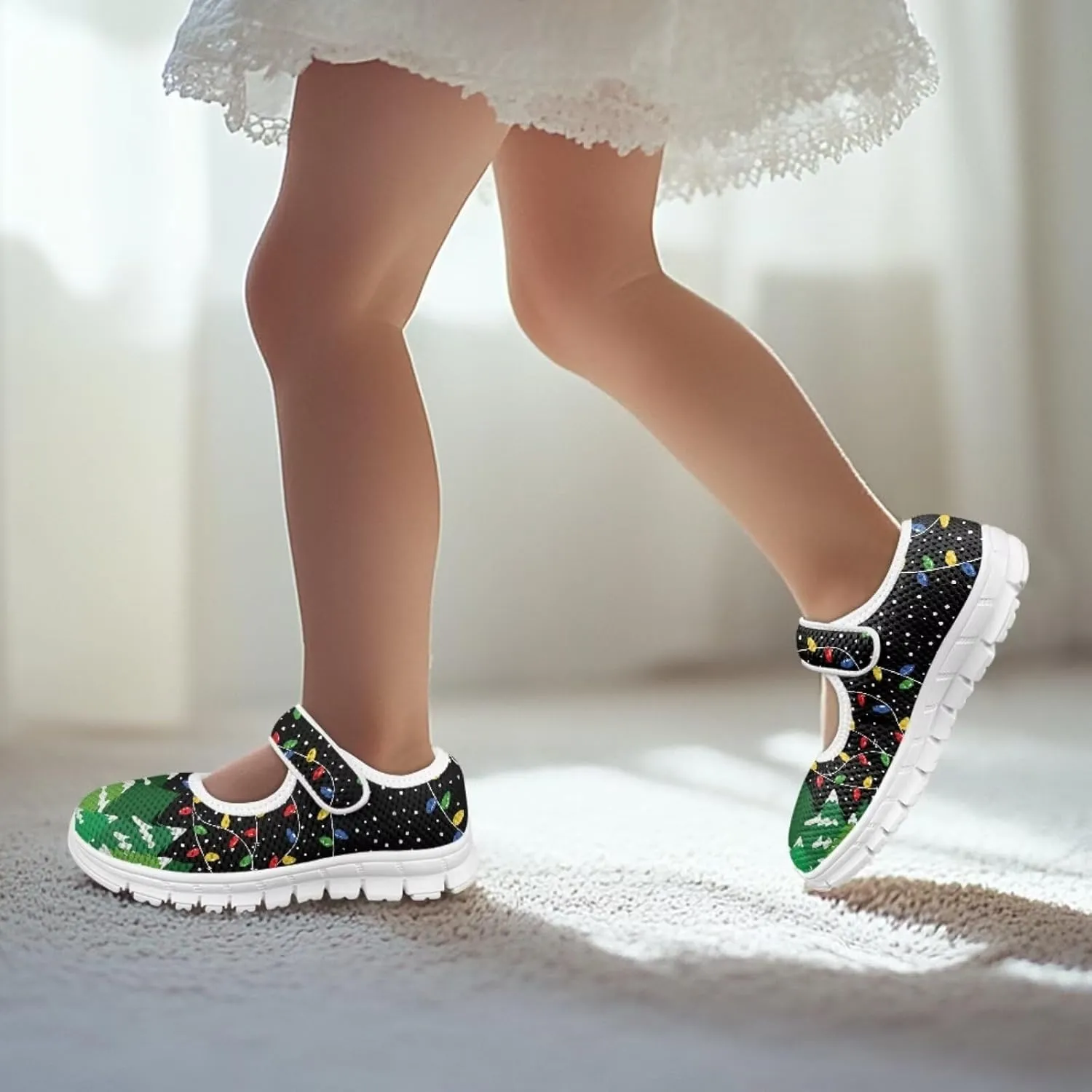 chaqlin Christmas Sneaker Mary Jane for Kids Slip On Casual Outdoor School Sports Shoes Lightweight Flat Walking Sneaker