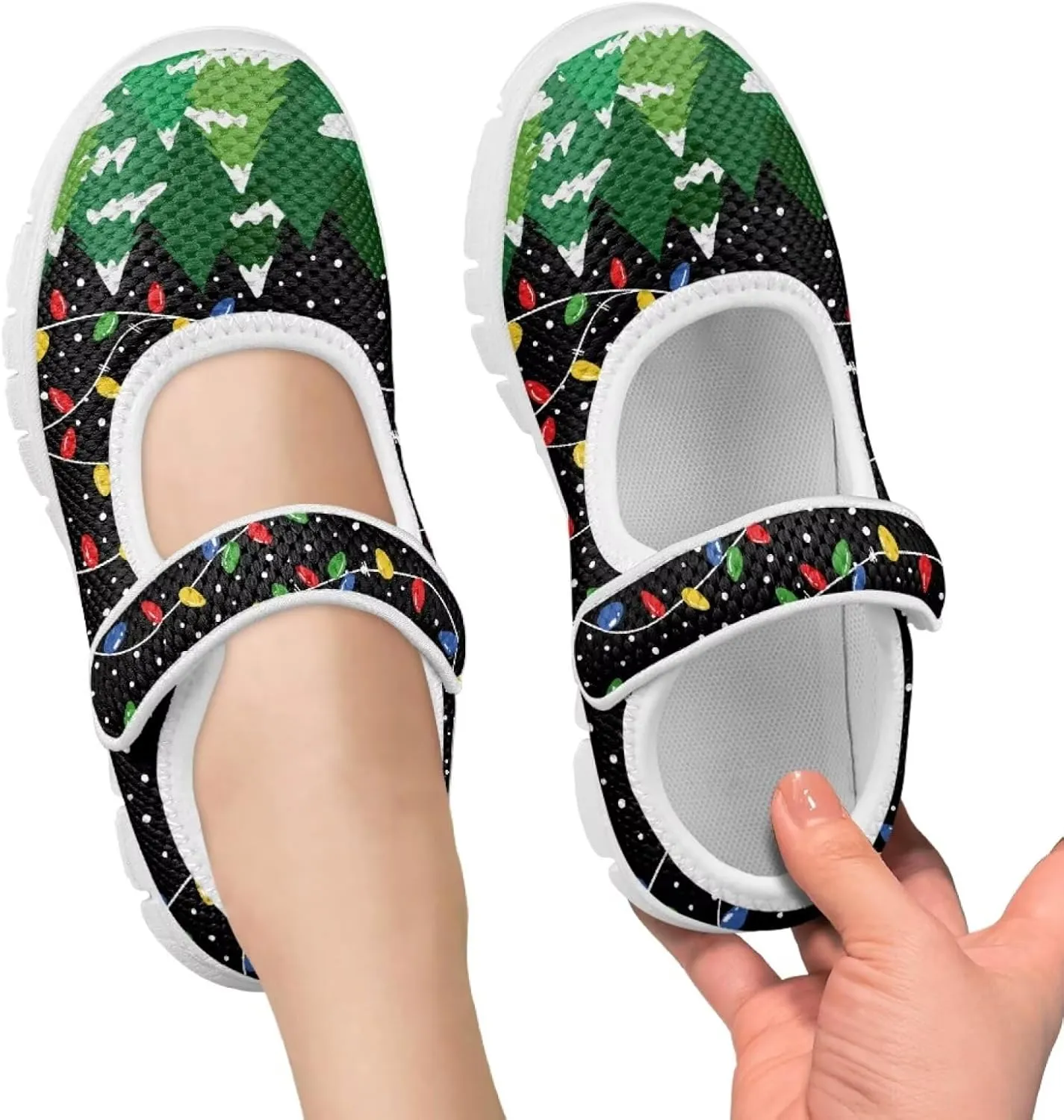 chaqlin Christmas Sneaker Mary Jane for Kids Slip On Casual Outdoor School Sports Shoes Lightweight Flat Walking Sneaker