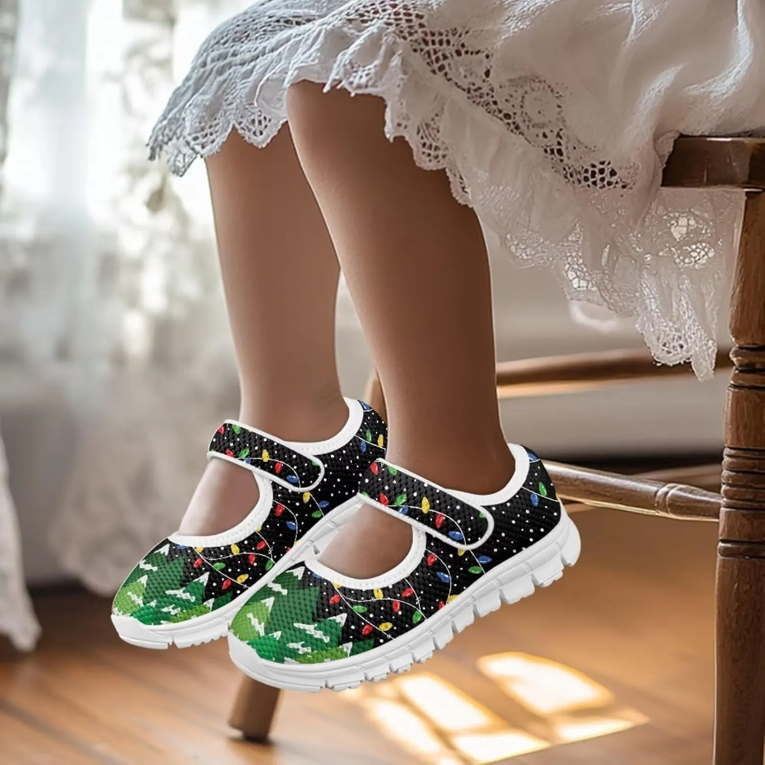 chaqlin Christmas Sneaker Mary Jane for Kids Slip On Casual Outdoor School Sports Shoes Lightweight Flat Walking Sneaker