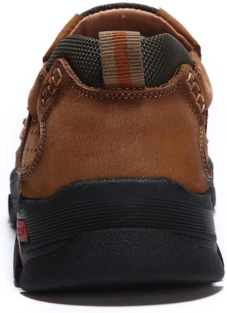 CHICLOVEY Men's Slip-on Hiking Shoes Leather Casual Outdoor Walking Sneaker