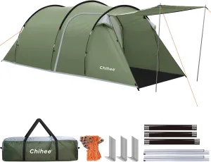 Chihee Camping Tents Tunnel Tent 4 Person Family Tents with 2 Doors Extra Large Weatherproof Shelter 4 Seasons Tents with Screened Porch Room Awning Include Rainfly Carry Bag Travelling Outdoor Hiking