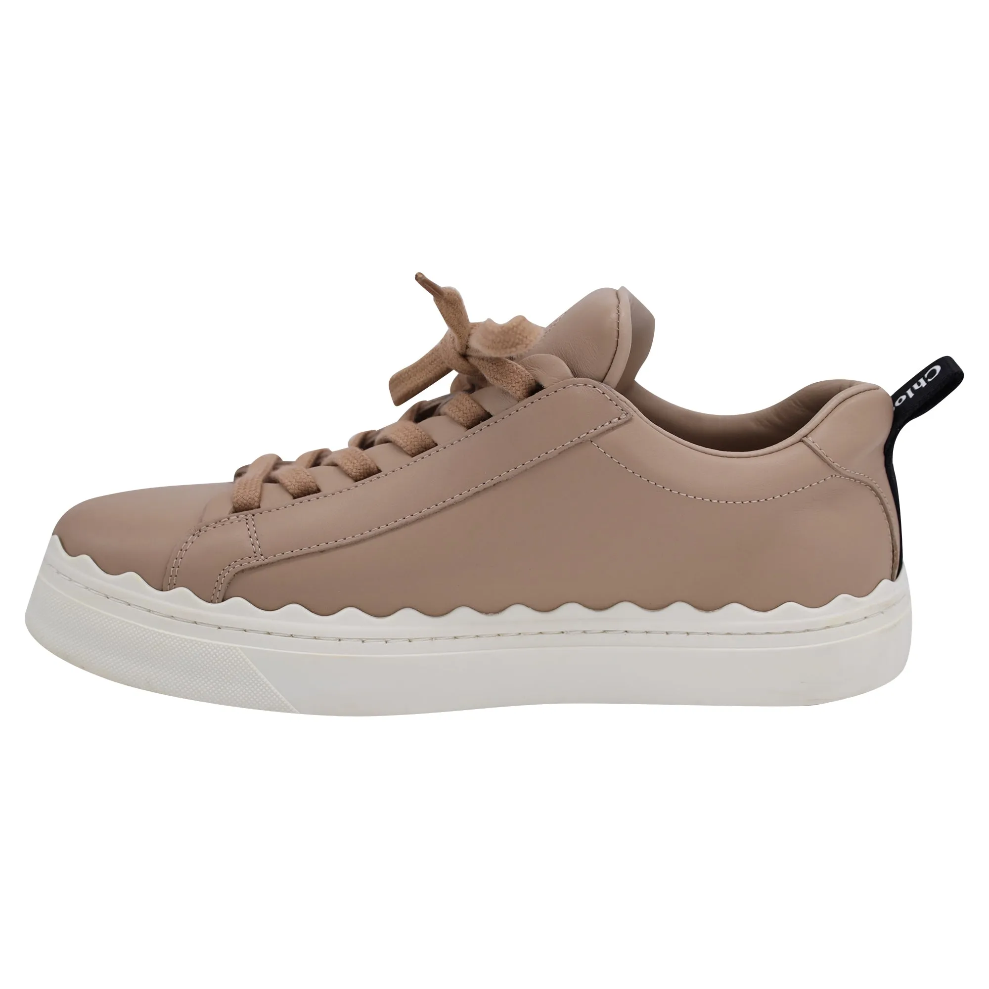 Chloé  Lauren Scalloped Trainers In Beige Leather