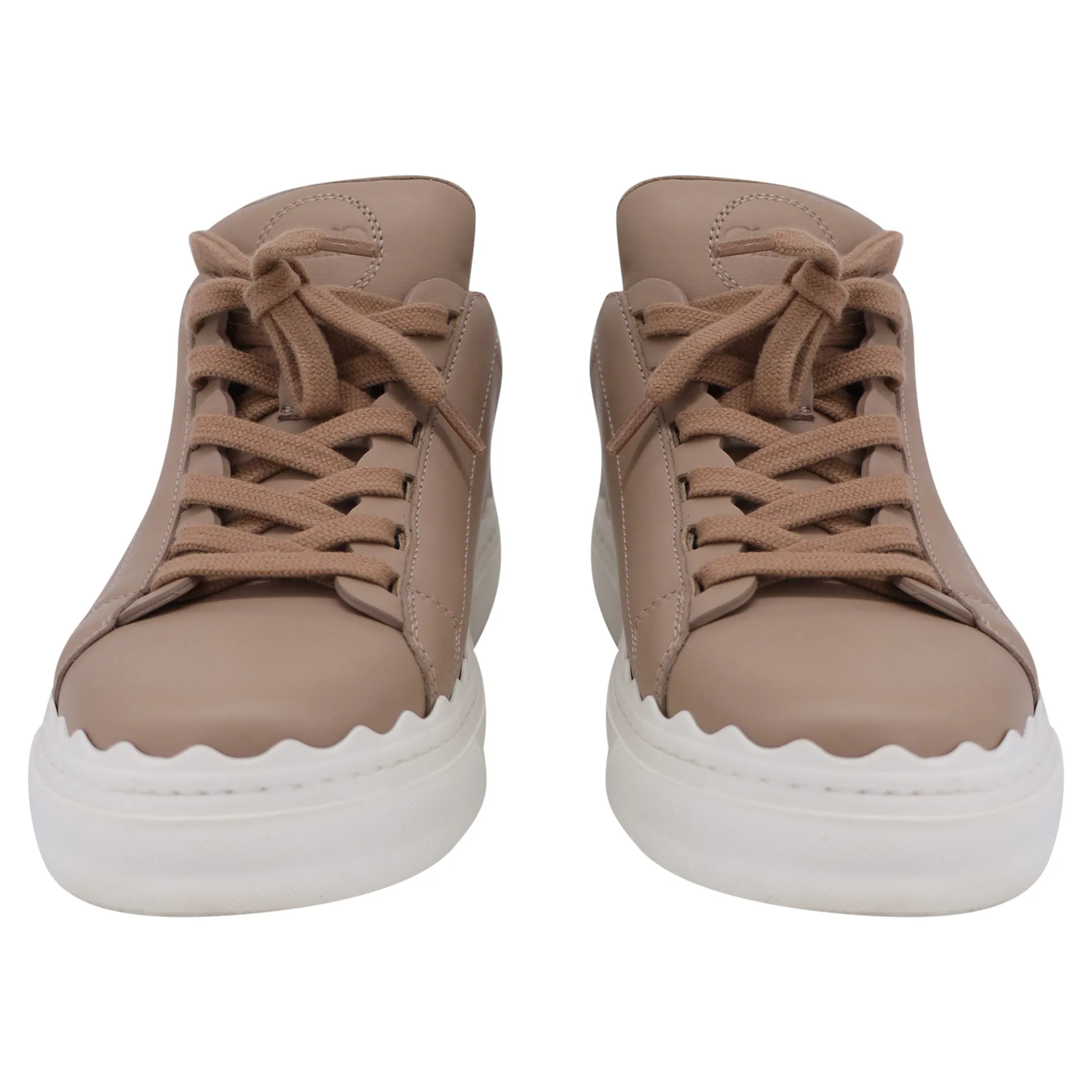 Chloé  Lauren Scalloped Trainers In Beige Leather