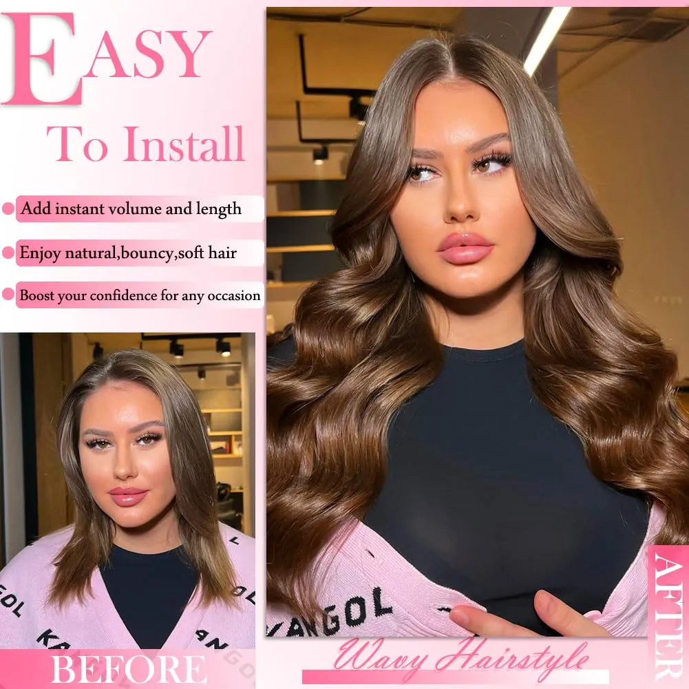 Chocolate Brown Human Hair Clip in Extensions for Women 8Pcs 120g Body Wave Clip in Hair Extensions Real Human Hair 12A Grade Brown Remy Human Hair Extensions Full and Thick (#4,16 Inch)